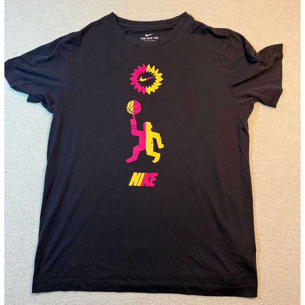 Nike Dri-FIT Basketball Graphic T-Shirt Black Pink Yellow Mens Large